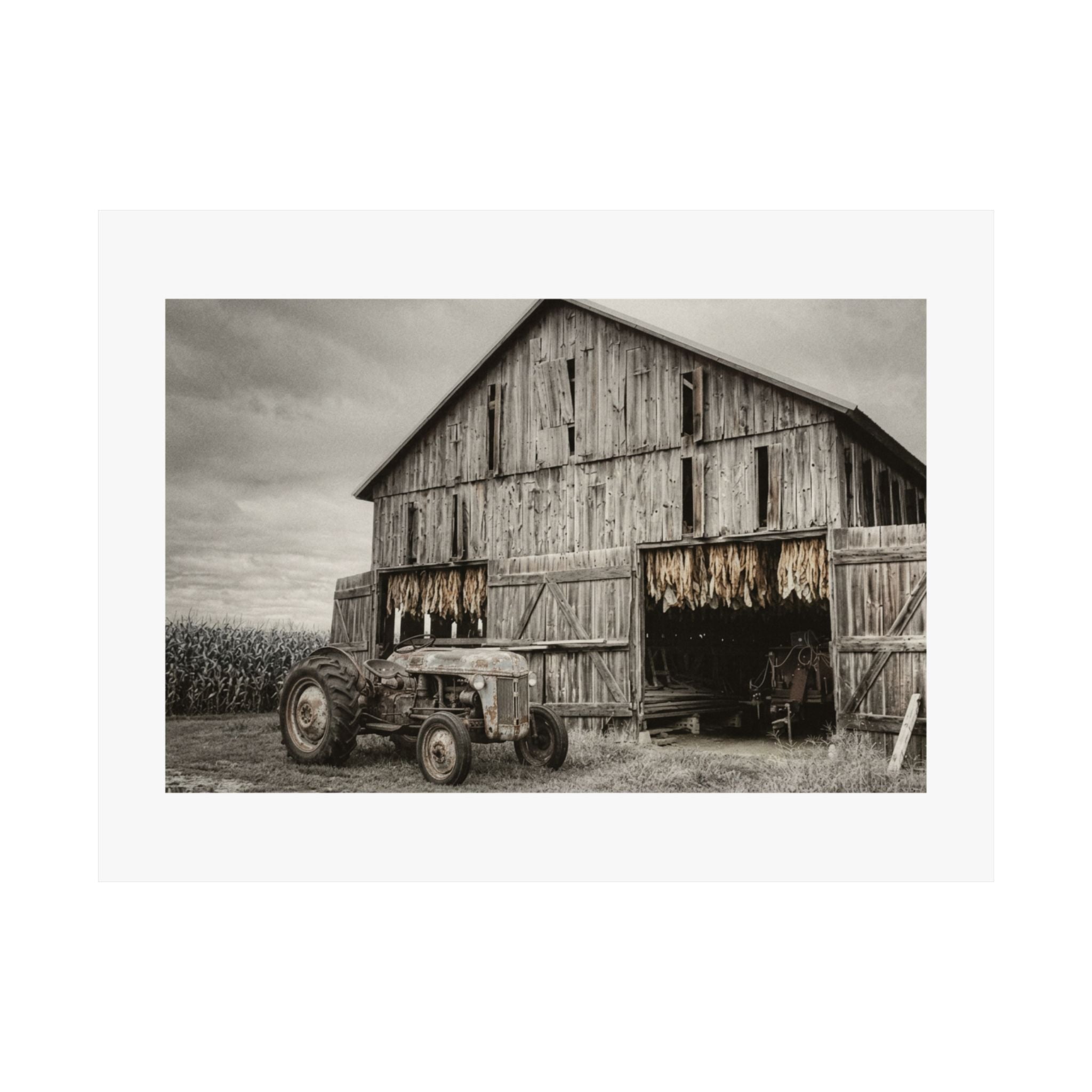 Rustic Farm Barn Tractor Satin Poster — Vintage Country Wall Art (210gsm)