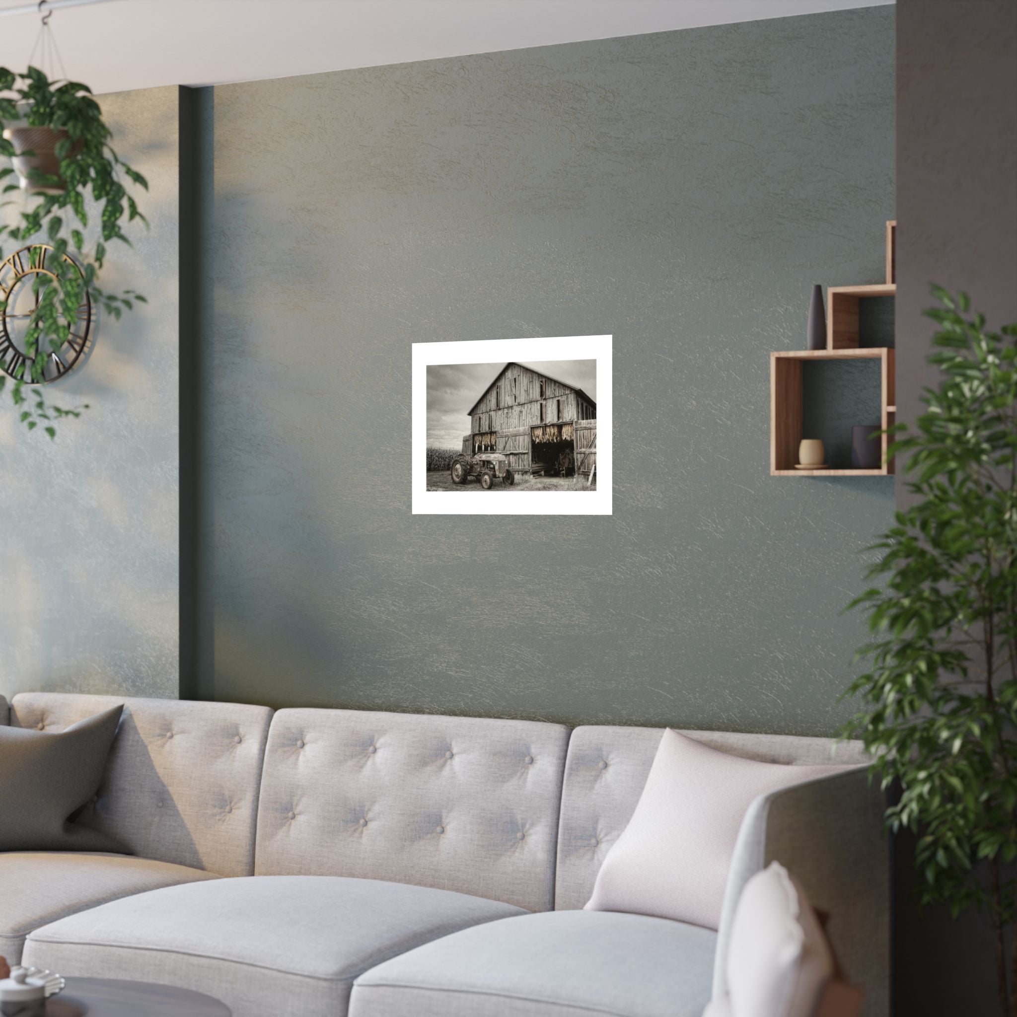 Rustic Farm Barn Tractor Satin Poster — Vintage Country Wall Art (210gsm)
